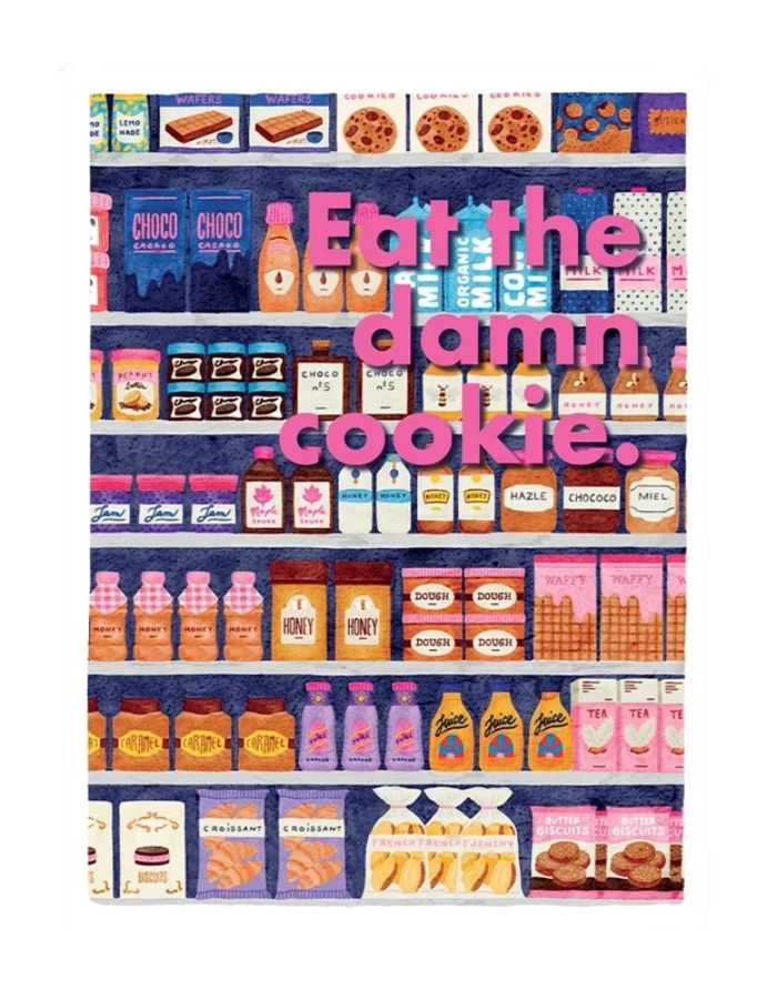 Affiche poster gourmand eat the damn cookie rayon de biscuits aquarelle et texte rose format small marque All The Ways To Say