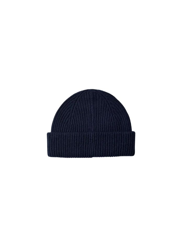 Bonnet sailor court en laine merinos bleu marine navy avec revers cotele marque Selected