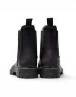Dos des Bottes de pluie Chelsea marron en caoutchouc naturel avec doublure textile, élastique latéral noir et semelle crantée
