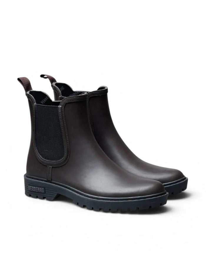Paire de Bottes de pluie Chelsea marron en caoutchouc naturel avec doublure textile, élastique latéral noir et semelle crantée