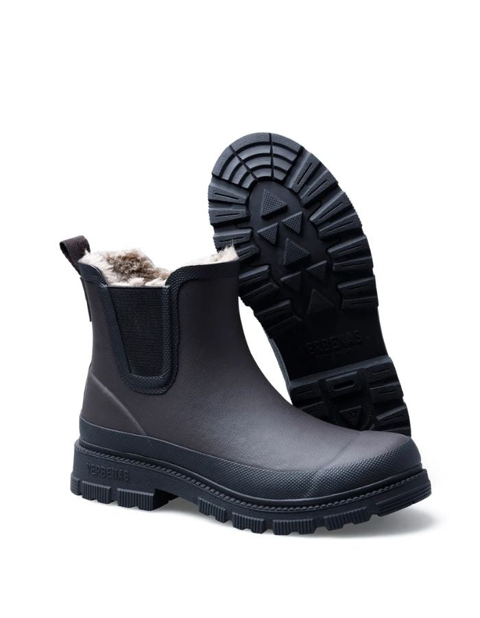 Semelle des Bottines de pluie chelsea lua fur smooth verbenas marron noir fourrées caoutchouc naturel