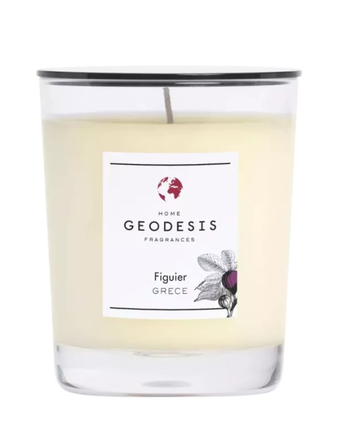 Bougie parfumee geodesis figuier 180g verre transparent fabriquee en bretagne