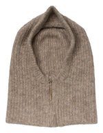 Cagoule zippee en maille cotele beige humus balaclava col capuche femme marque Object