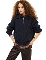 Cardigan belwane marine en maille alpaga mohair gilet bleu marine bash