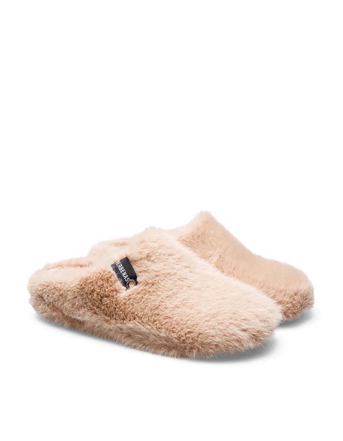 Profil des Chaussons sabots verbenas york budapest sand sable beige fausse fourrure semelle caoutchouc
