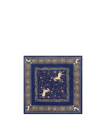 Echarpe bandana carree 75x75cm en laine bleu marine hartford motif fleuri licornes