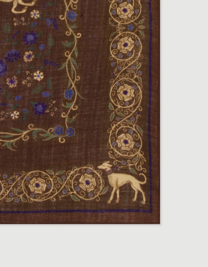 Matière de l'Echarpe bandana carree 75x75cm en laine marron hartford motif fleuri licornes