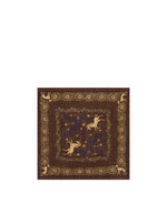 Echarpe bandana carree 75x75cm en laine marron hartford motif fleuri licornes