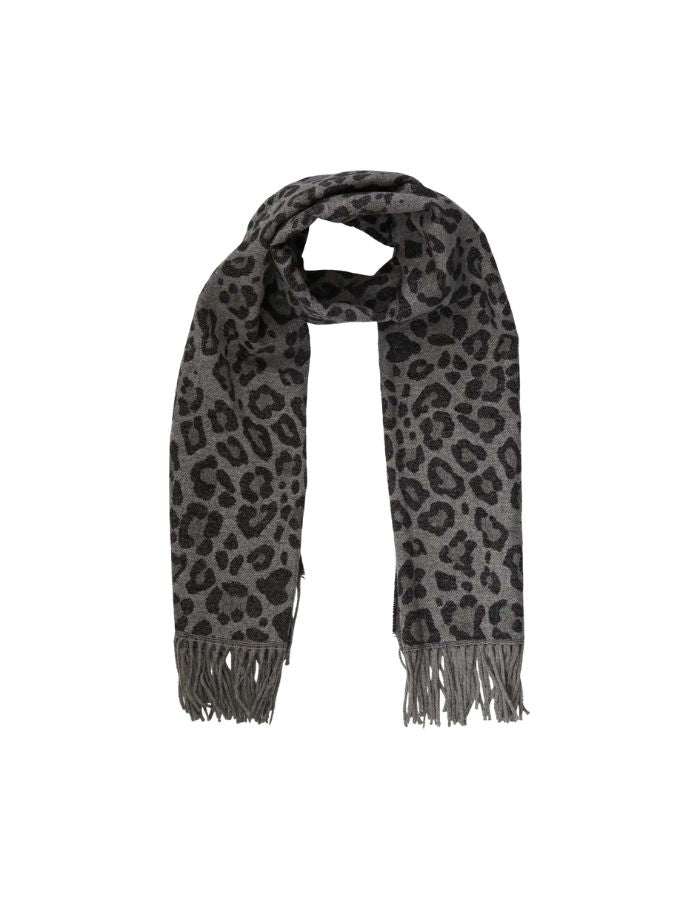 Echarpe etole ira pieces leopard gris clair franges laine rws polyester recycle