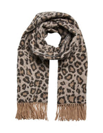 Echarpe etole jira natural leo pieces leopard camel beige franges laine rws