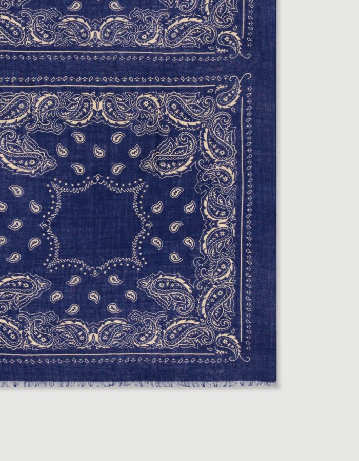 Matière de l'Grande echarpe homme 70x180cm en laine bleu marine hartford imprime paisley bandana