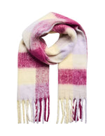 Echarpe longue bea lilas pastel vanille carreaux franges polyester recycle Pieces