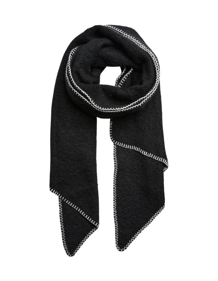 Grande echarpe longue xl noire a couture contrastee pyron long scarf pieces 50x210cm