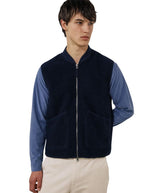 Gilet homme sans manches en laine bouillie bleu marine boiled hartford double zip