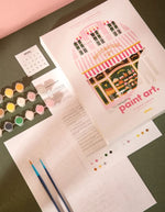 Détail du Kit de peinture au numero bakery patisserie rose et dalmatien avec peinture biosourcee marque All The Ways To Say