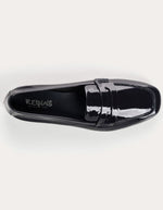 Dessus des Mocassins hema vernis marine bleu brillant cuir plat reqins
