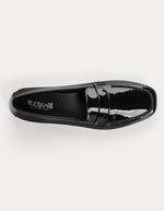 Dessus des Mocassins hema vernis noir cuir brillant plat bout carre reqins