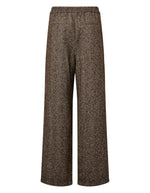 Dos du Pantalon de tailleur large marron café à motif chevron avec taille mi-haute élastiquée et longueur cheville