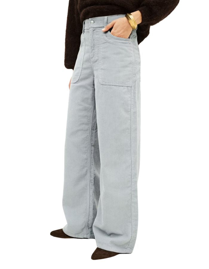 Profil du Pantalon droit velours bleu glacier zoel bash multipoches style militaire coton bio