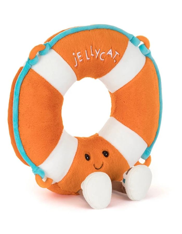 Peluche amuseables life ring bouee de sauvetage orange et blanche 33 cm jellycat