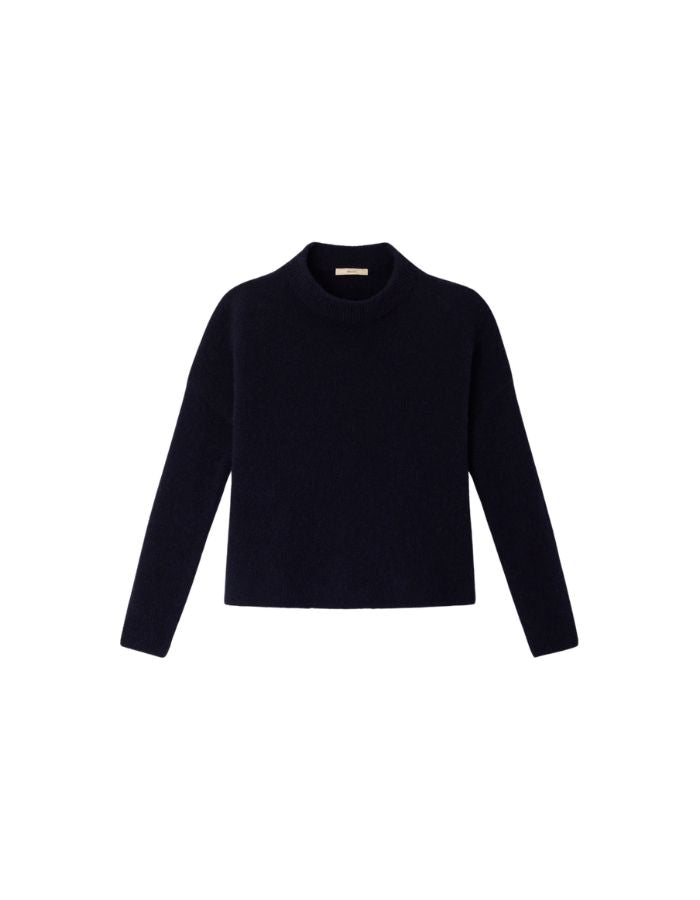 Pull ample col montant bleu marine navy sessun maille laine alpaga emmanchures basses