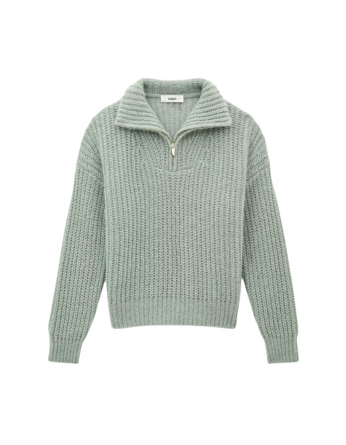 Pull beltane bleu glacier col camionneur zippe alpaga mohair bash