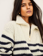 Col du Pull beltane ecru rayures marine col camionneur ziill alpaga mohair bash