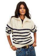 Pull beltane ecru rayures marine col camionneur ziill alpaga mohair bash