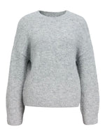 Pull ample col rond pour femme en maille plate gris moyen medium grey avec laine recyclée, modèle Saggia de la marque OBJECT.