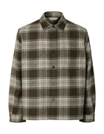 Surchemise en laine tweed carreaux vert forest night marron et beige pablo homme marque Selected