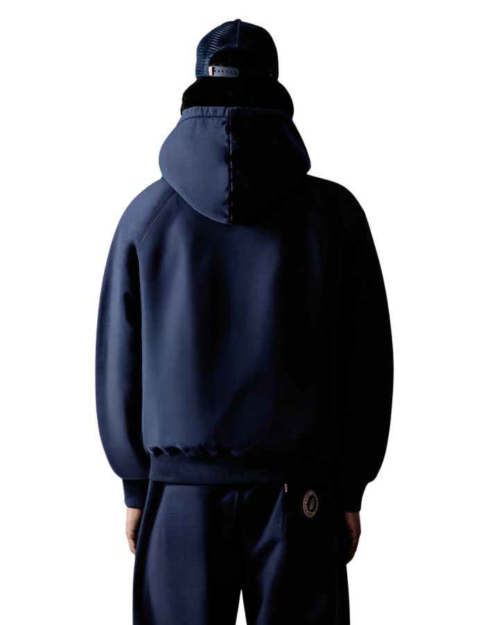 Dos du Sweat a capuche bleu nuit night 100 coton molleton lourd sweet pants patch coeur rouge