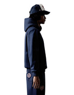Profil du Sweat a capuche bleu nuit night 100 coton molleton lourd sweet pants patch coeur rouge