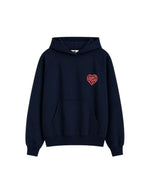 Sweat a capuche bleu nuit night 100 coton molleton lourd sweet pants patch coeur rouge