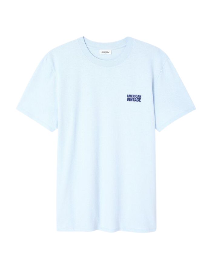 Tshirt homme ykobow bleu ciel baby blue american vintage coton peau de peche logo poitrine