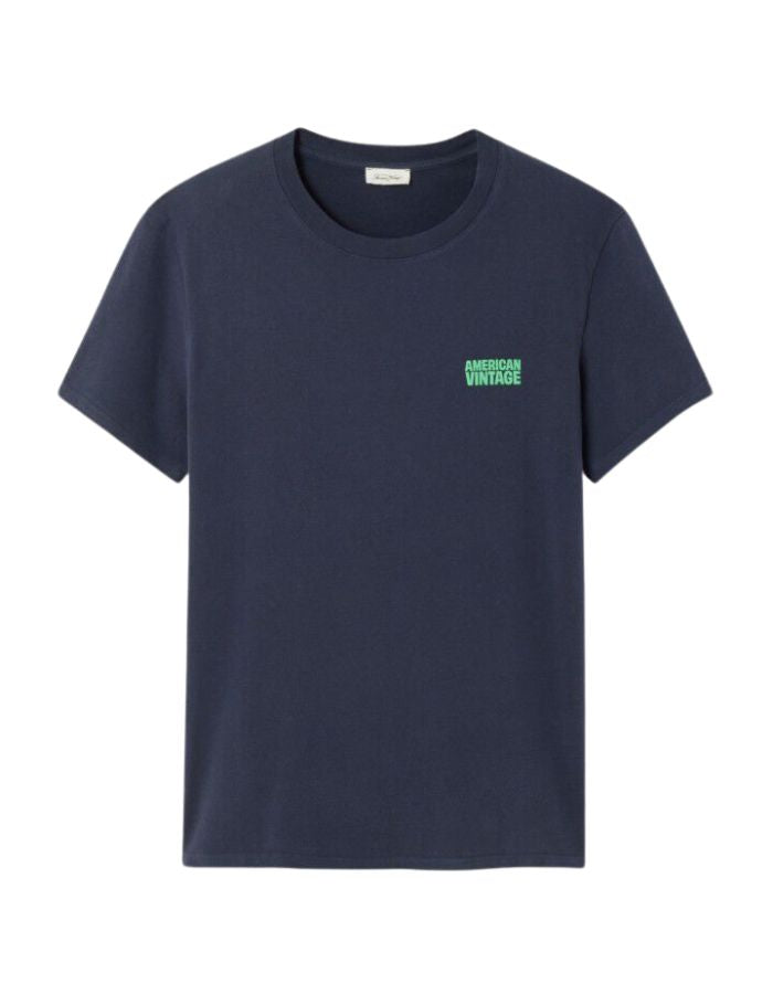 Tshirt homme ykobow bleu marine american vintage coton peau de peche logo poitrine