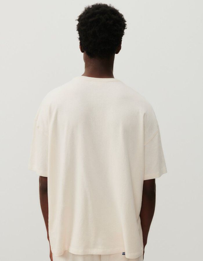 Dos du Tshirt homme ykobow ecru oversize american vintage coton peau de peche epaules tombantes
