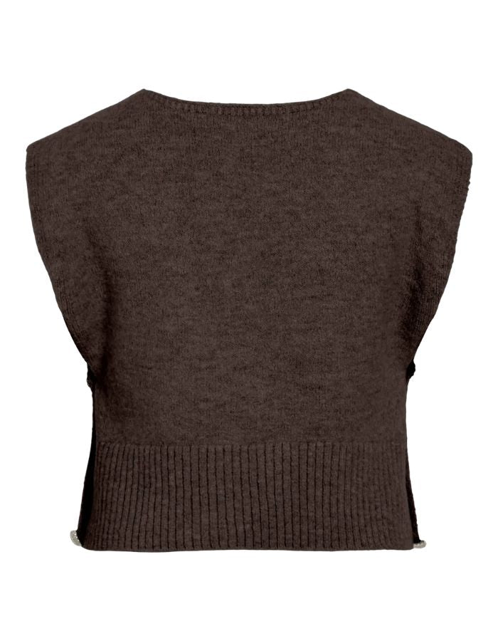 Dos du Top sans manches pour femme en maille plate marron chocolat avec col en V, modèle Lyla de la marque VILA