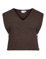 Top sans manches pour femme en maille plate marron chocolat avec col en V, modèle Lyla de la marque VILA