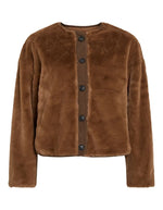 Veste légère pour femme beige taupe nuthatch avec col rabattu en velours côtelé marron coffee bean et fermeture boutonnée, modèle Avo de la marque VILA