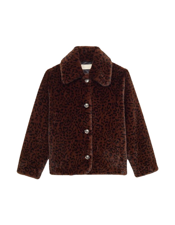 Veste courte fausse fourrure leopard heagle vanessa bruno fauve boutons corne
