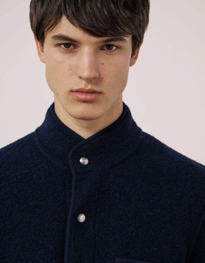 Col de la Veste homme col montant laine bouillie bleu marine jock hartford boutons pression