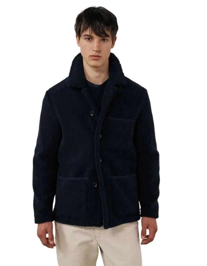 Veste homme polaire sherpa bleu marine utility hartford col montant boutons