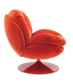 Fauteuil Loveuse Rouge pivotant, design rétro chic avec assise extra-large et base ronde en métal laqué.