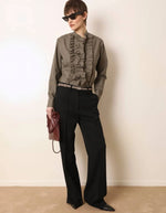 Blouse Carita kaki à volants Laurence Bras
