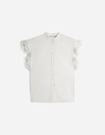 Blouse Gifty Ecru Vanessa Bruno en coton blanc écru avec col montant, manches volantées et broderies délicates.