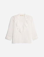 Blouse Grenet Blanc Vanessa Bruno en voile de coton et viscose, encolure en V à volants, manches mi-longues.