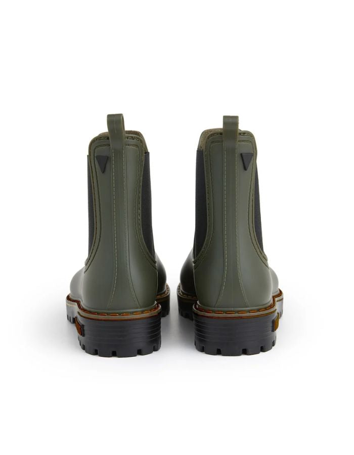 Talons des Bottines de pluie pour femme en PVC kaki avec élastique latéral noir et semelle crantée, modèle Gaudi Countryside Kaki de la marque VERBENAS.