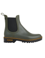Bottines de pluie pour femme en PVC kaki avec élastique latéral noir et semelle crantée, modèle Gaudi Countryside Kaki de la marque VERBENAS.