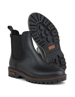 Semelles des Bottines de pluie pour femme en PVC noir avec élastique latéral et semelle crantée, modèle Gaudi Countryside Noir de la marque VERBENAS.