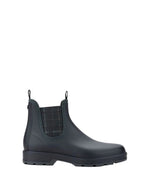 Bottine de pluie homme Oscar noire mate avec côtés en tissu tartan marron et vert.
